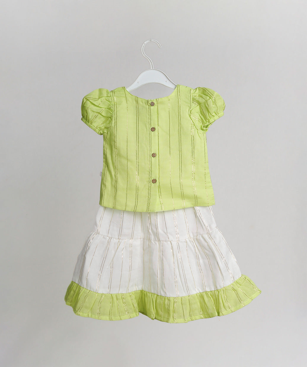 Ridhi Top With Skirt (Puff Sleeve) - Neon Green