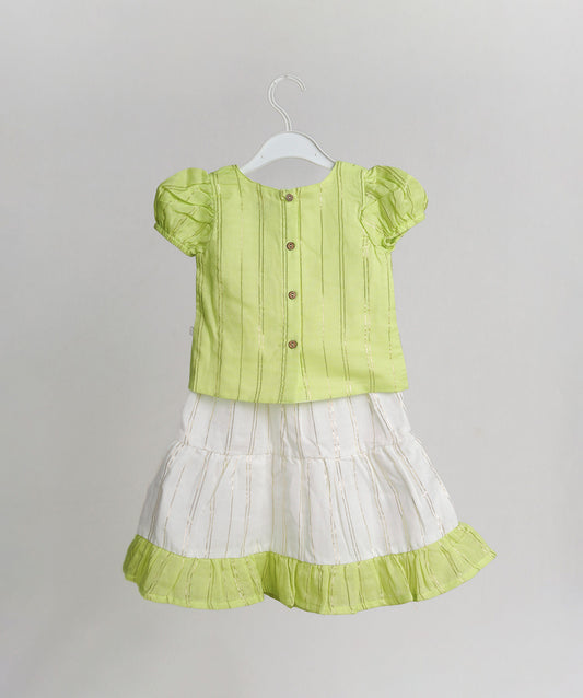 Ridhi Top With Skirt (Puff Sleeve) - Neon Green