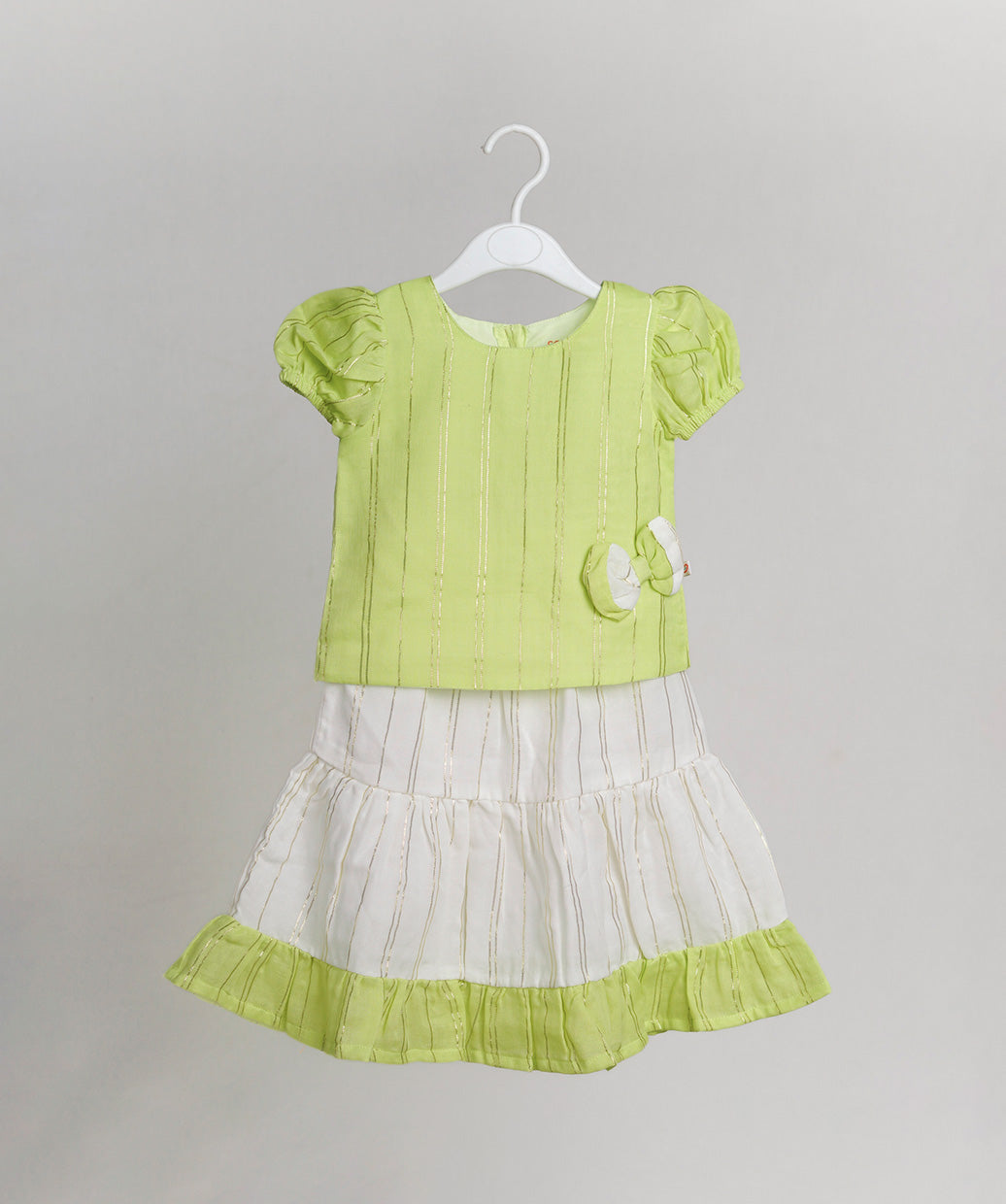 Ridhi Top With Skirt (Puff Sleeve) - Neon Green