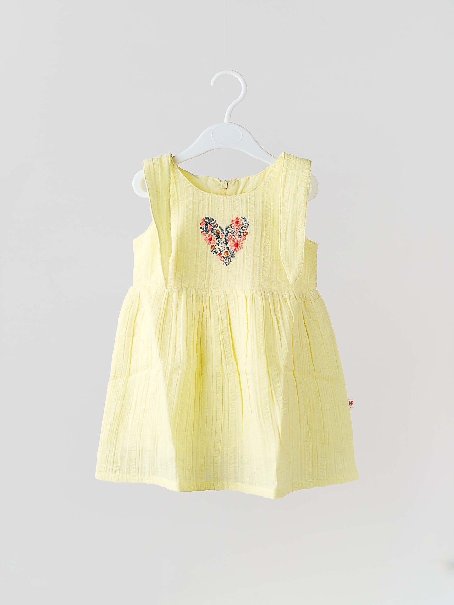 Seer Sucker Muslin Self Knotted Frock With Embroidery Lt. Yellow