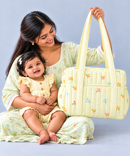 Muslin Diaper Bag  Lime cream Bloom