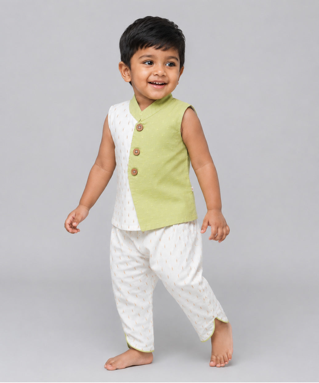 Lurex Dobby Waist Coat-Dhoti Pant - Palm Green
