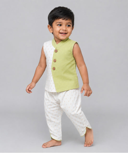 Lurex Dobby Waist Coat-Dhoti Pant - Palm Green