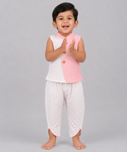 Lurex Dobby Waist Coat-Dhoti Pant - Melon Pink