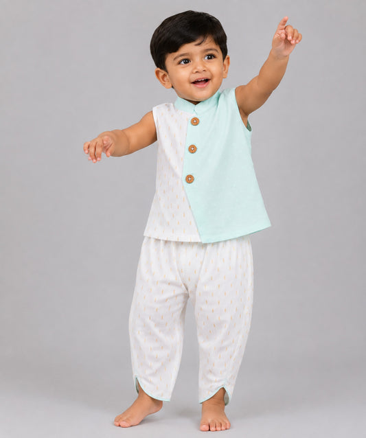 Lurex Dobby Waist Coat-Dhoti Pant - Mint