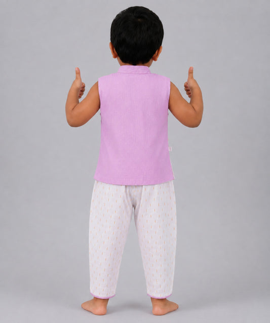 Lurex Dobby Waist Coat-Dhoti Pant - Fragrant Lilac