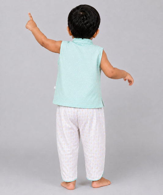 Lurex Dobby Waist Coat-Dhoti Pant - Mint