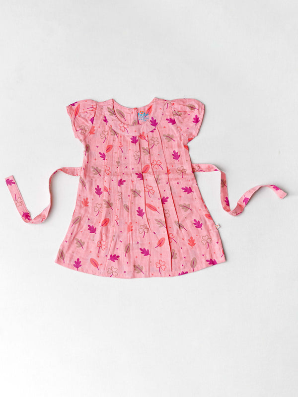 FIRSTIN Muslin Cap Sleeve Frock - Melon Pink Maple