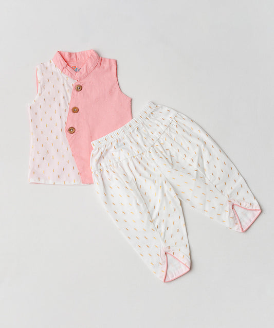 Lurex Dobby Waist Coat-Dhoti Pant - Melon Pink
