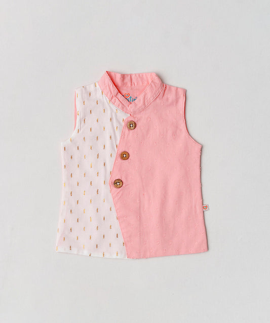 Lurex Dobby Waist Coat-Dhoti Pant - Melon Pink
