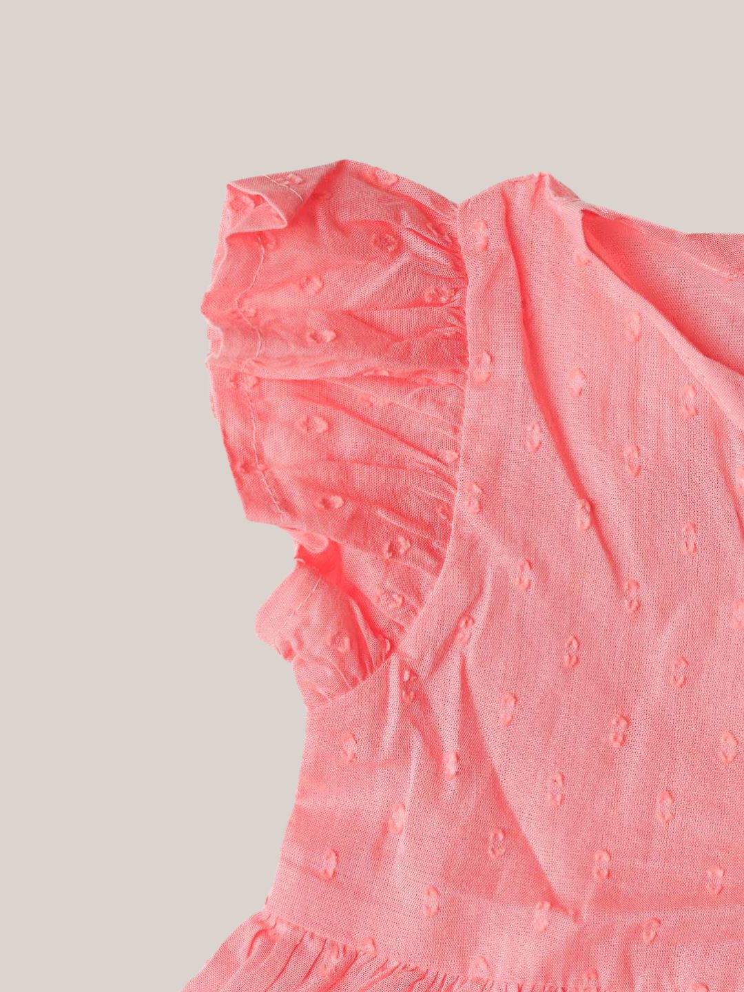 Swiss Dobby Half Sleeve Casual Frock - Melon Pink