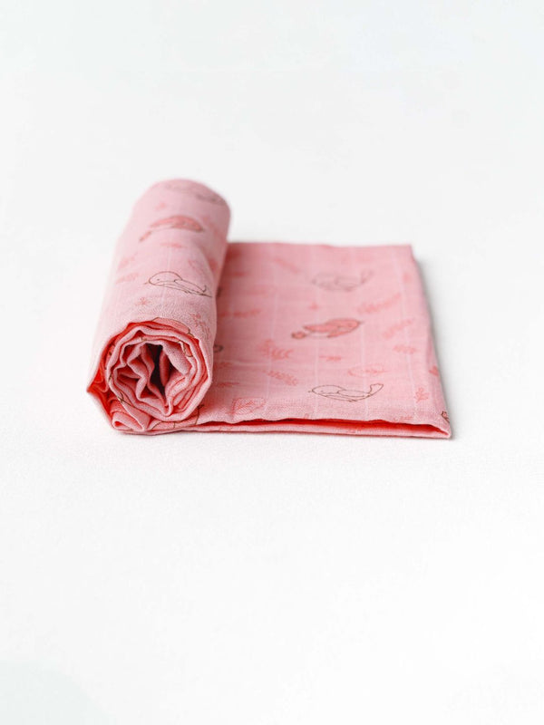 FIRSTIN Melon Pink Sparrow Muslin Towel - 70X70CM
