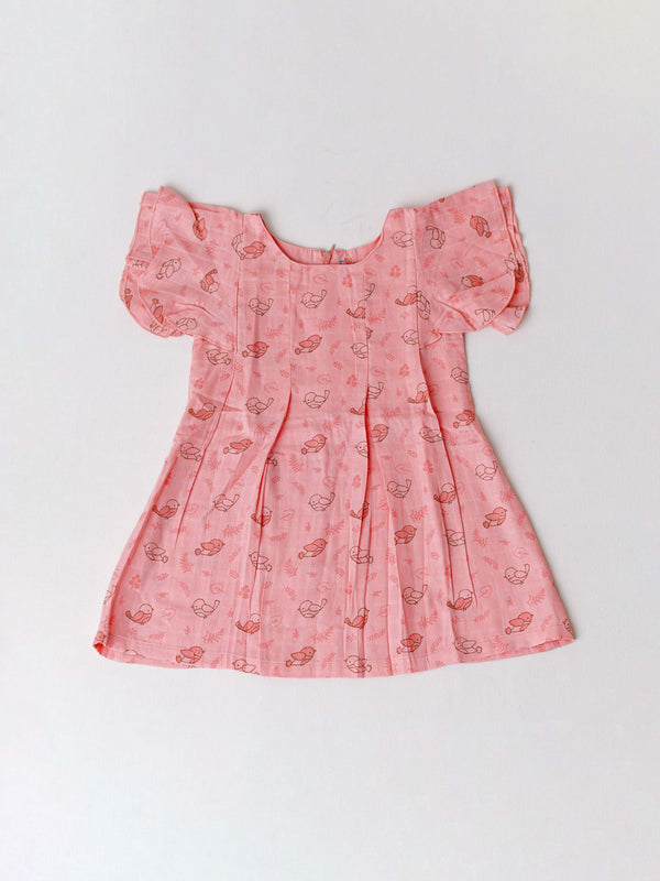 FIRSTIN Muslin Butterfly Sleeve Frock - Melon Pink Sparrow