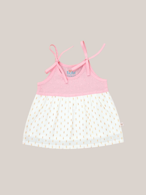 FIRSTIN Lurex Dobby Knotted Frock - Melon Pink