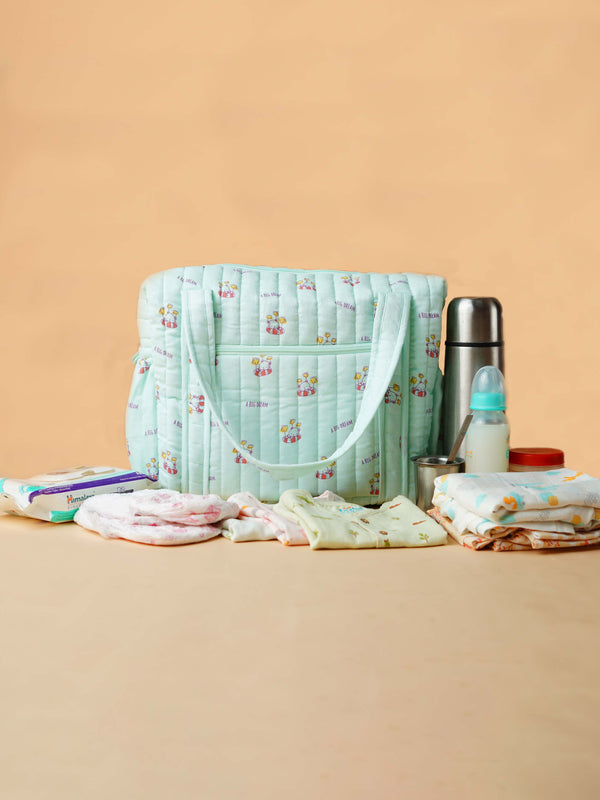FIRSTIN Muslin Diaper Bag - 40X28X14CM - Mint Big Dream
