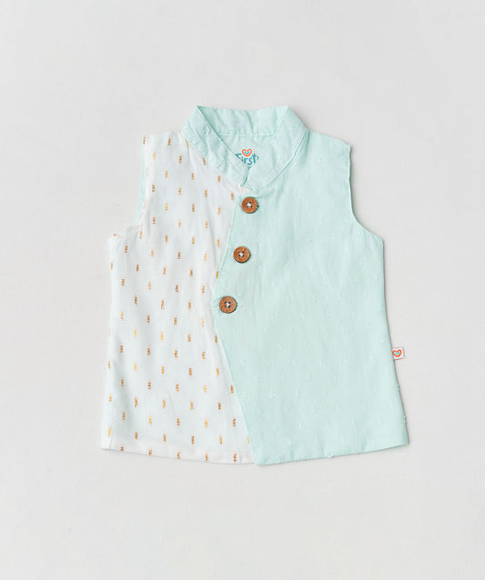 Lurex Dobby Waist Coat-Dhoti Pant - Mint