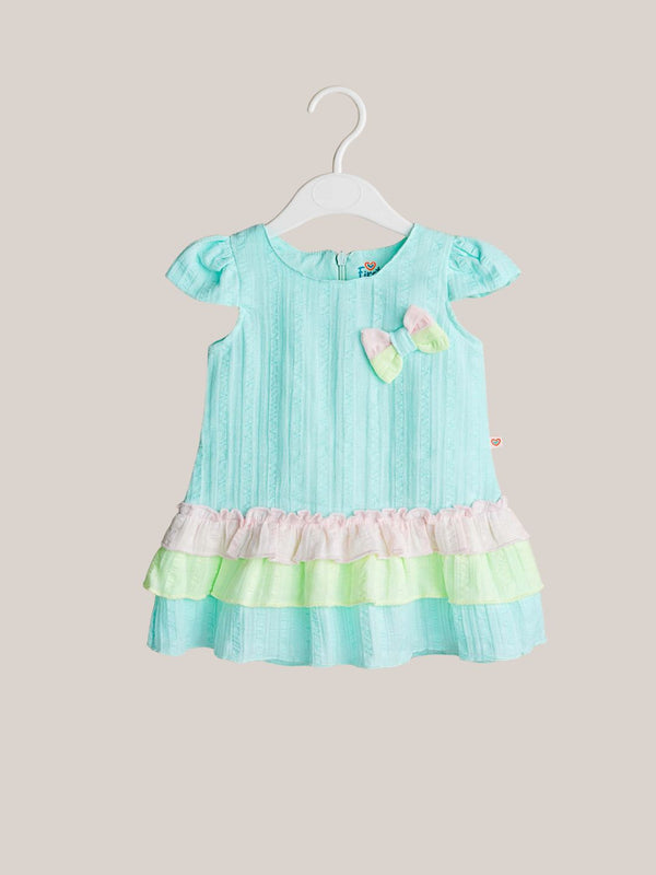 FIRSTIN Seer Sucker Muslin Fusion Frock - Mint