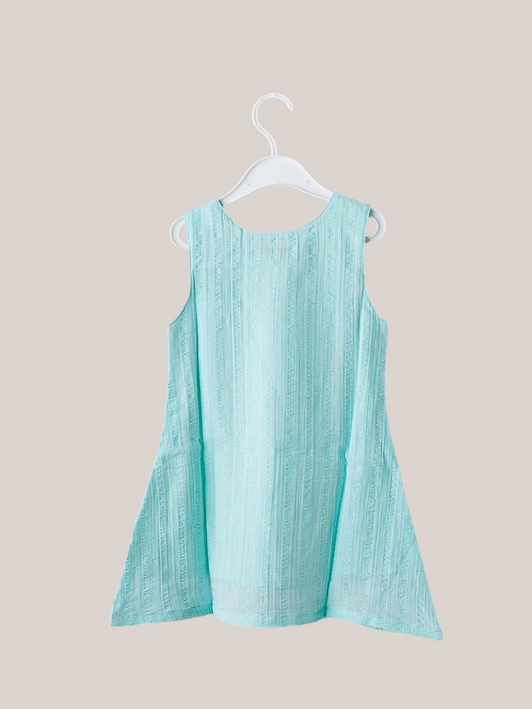 Seer Sucker Muslin Shoulder Button Frock With Embroidery Mint