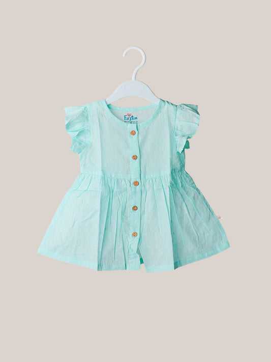 Swiss Dobby Half Sleeve Casual Frock - Mint