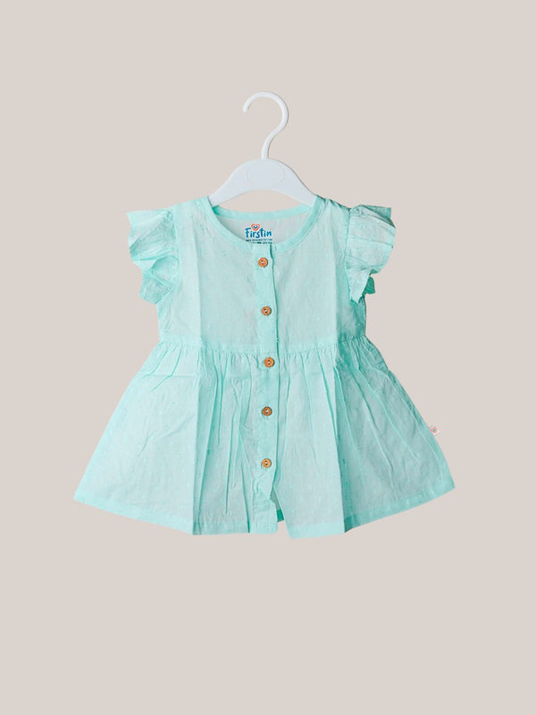 FIRSTIN Swiss Dobby Half Sleeve Casual Frock - Mint
