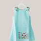 Seer Sucker Muslin Shoulder Button Frock With Embroidery Mint