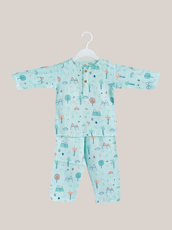 FIRSTIN Muslin Pyjamas Set - Mint Cliff