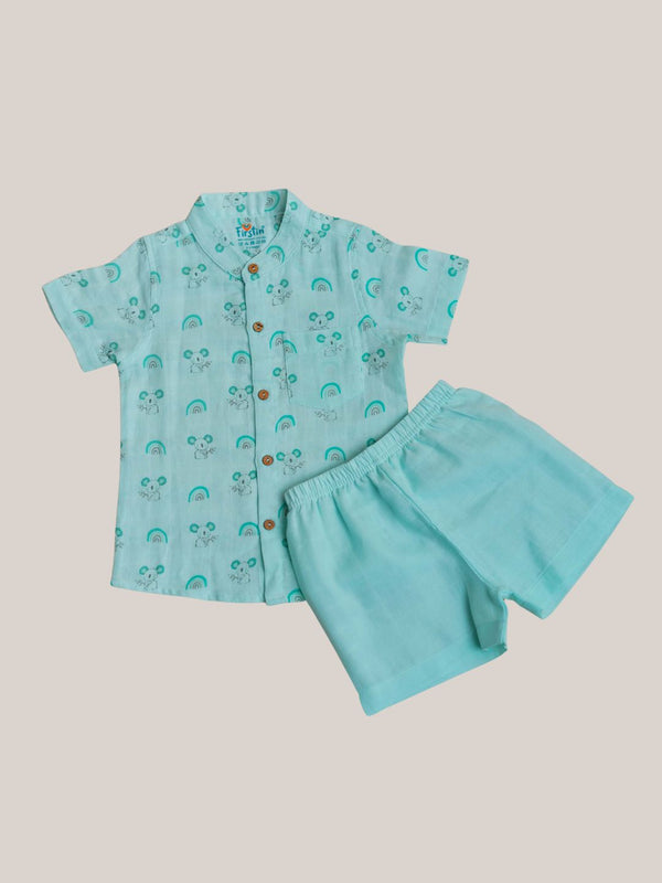 FIRSTIN Muslin Co-Ord Set Half Sleeve - Mint Koala