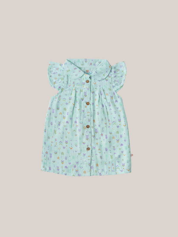 FIRSTIN Muslin Collar Neck Frock - Mint Multi Arrows