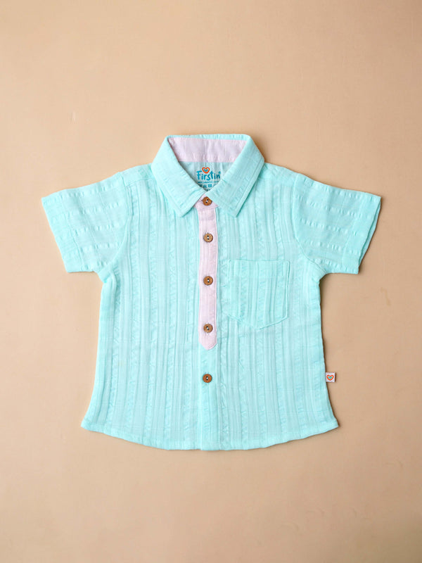 Firstin Muslin Seer Sucker Fusion Shirt - Mint