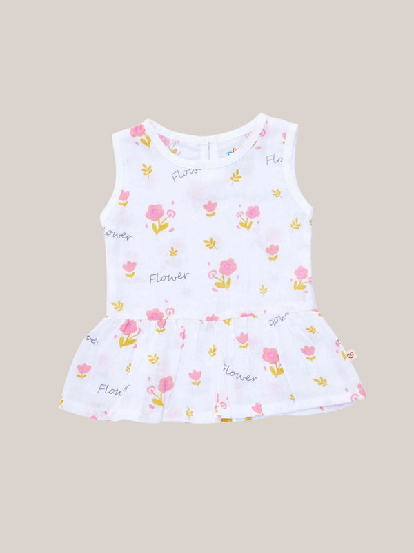 FIRSTIN Muslin Frock Back Button - Candy Flower