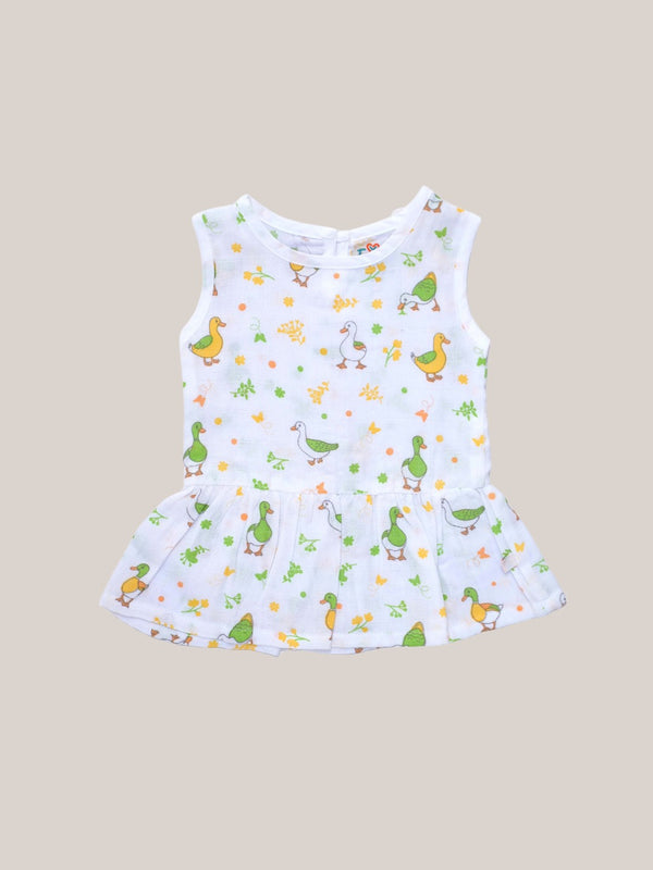 FIRSTIN Muslin Frock Back Button - (W) Vanilla Runner Duck