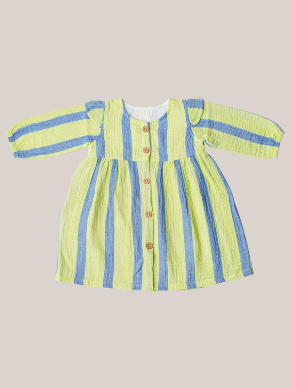 FIRSTIN Y/D Muslin Crinkle Breezy Frock Full Sleeve - Bengal Stripe GB