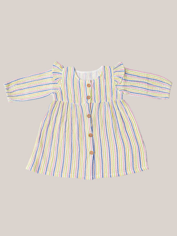 FIRSTIN Y/D Muslin Crinkle Breezy Frock Full Sleeve - Candy Stripe