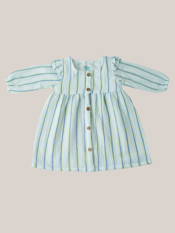FIRSTIN Y/D Muslin Crinkle Breezy Frock Full Sleeve - Pin Stripe