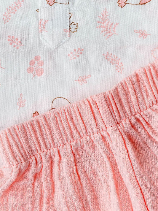 Muslin Pyjama Patiala Set - (W) Melon Pink Sparrow