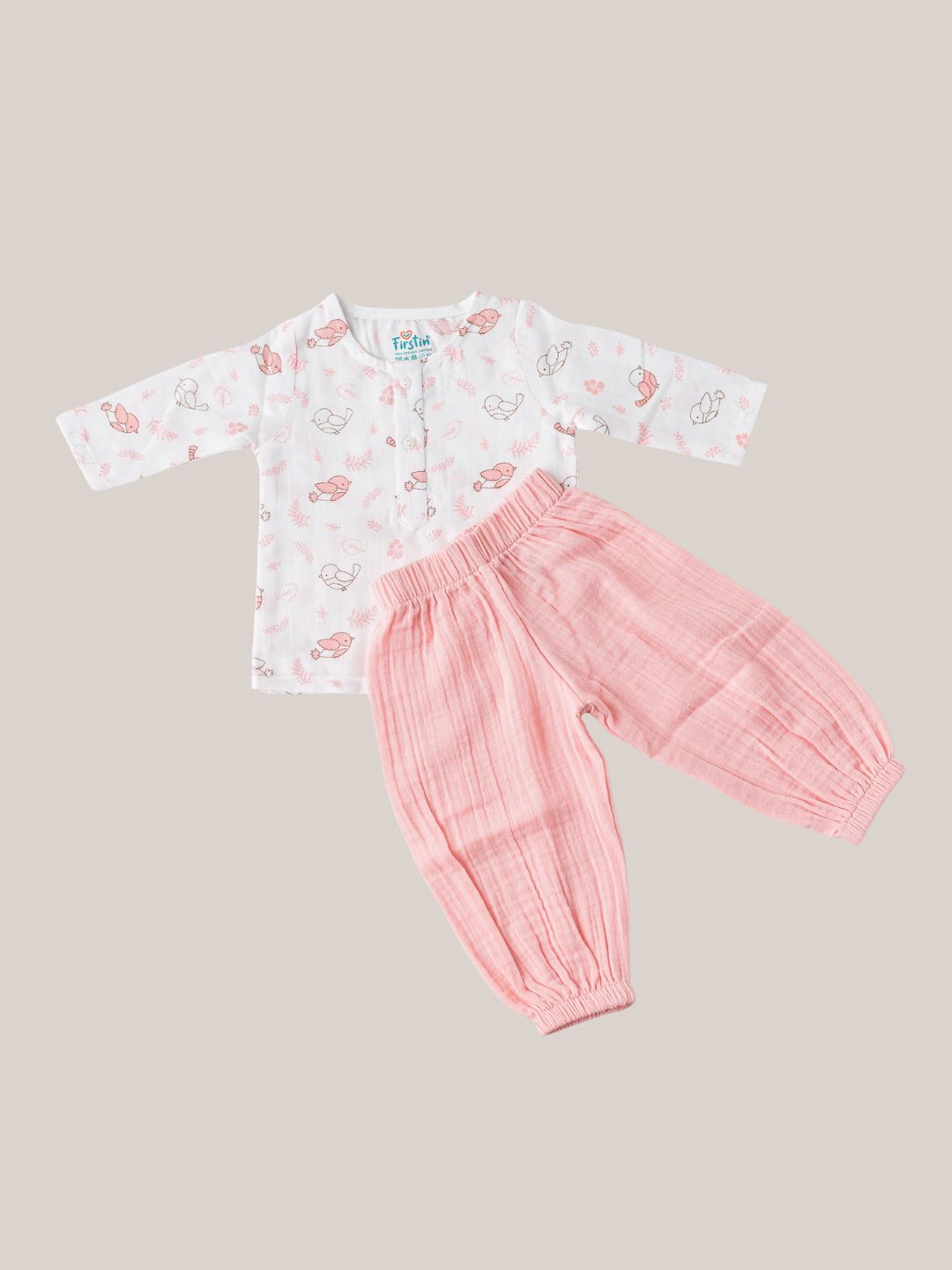 Muslin Pyjama Patiala Set - (W) Melon Pink Sparrow