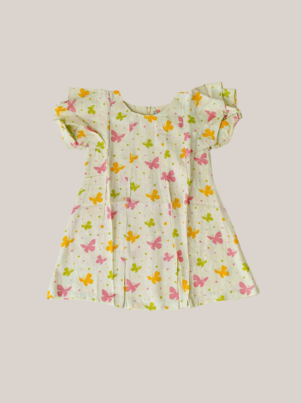 FIRSTIN Muslin Butterfly Sleeve Frock - Aloe Wash Butterfly