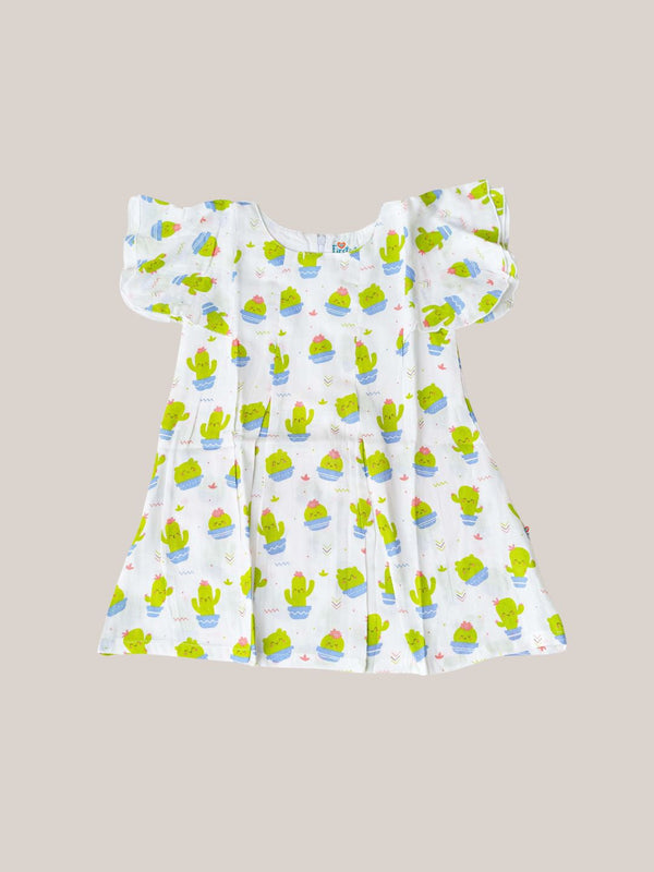 FIRSTIN Muslin Butterfly Sleeve Frock - (W) Fluo Green Cactus