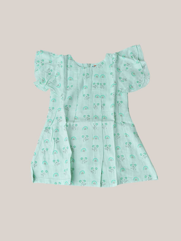 FIRSTIN Muslin Butterfly Sleeve Frock - Mint Koala
