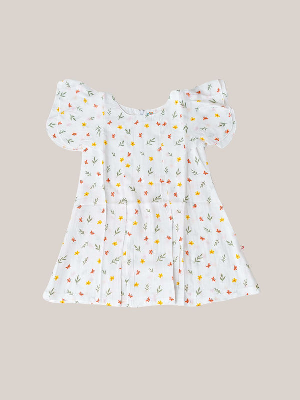 FIRSTIN Muslin Butterfly Sleeve Frock - (W) Yellow Spring