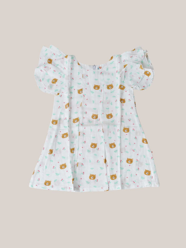 FIRSTIN Muslin Butterfly Sleeve Frock - (W) Chino Green Twigs