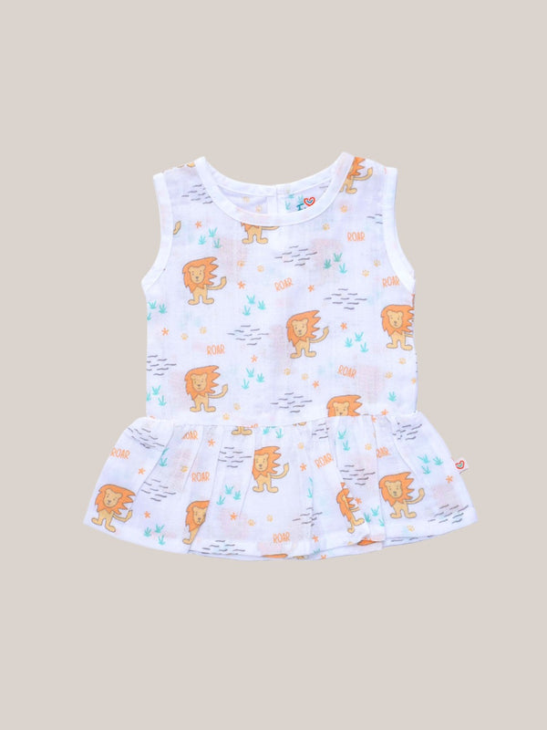 FIRSTIN Muslin Frock Back Button - Leo