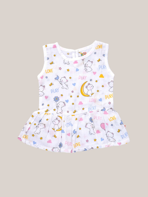 FIRSTIN Muslin Frock Back Button - Lime Butterfly