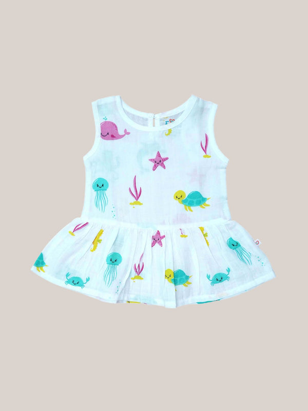 FIRSTIN Muslin Frock Back Button - Octopus