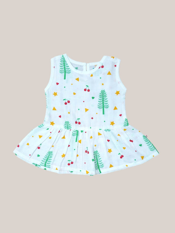 FIRSTIN Muslin Frock Back Button - Sparkle Pine