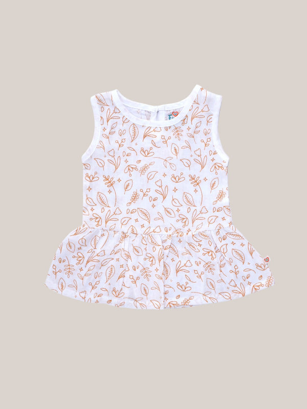 FIRSTIN Muslin Frock Back Button - (W) Lime Cream Shrubs