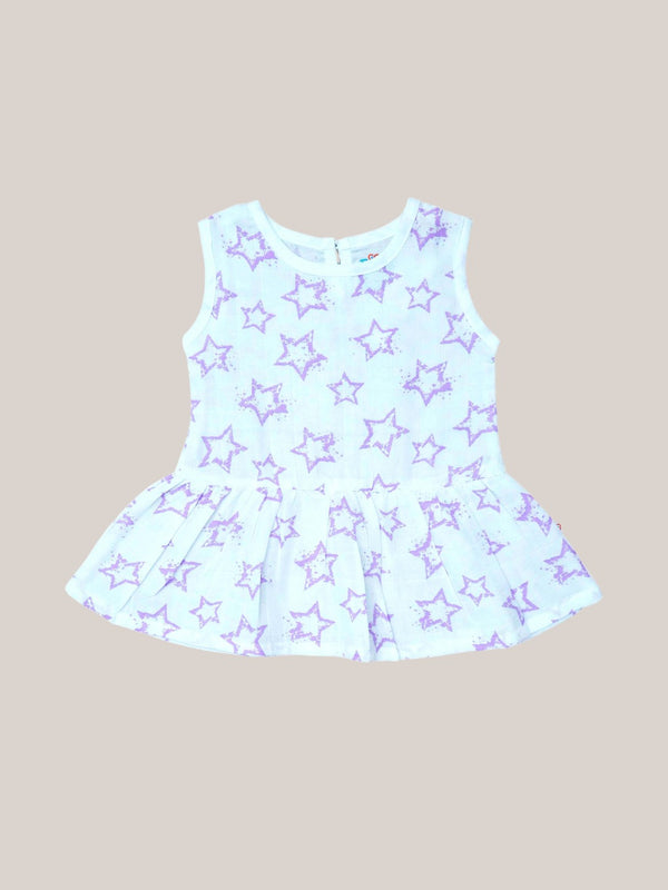 FIRSTIN Muslin Frock Back Button - Star Clusters