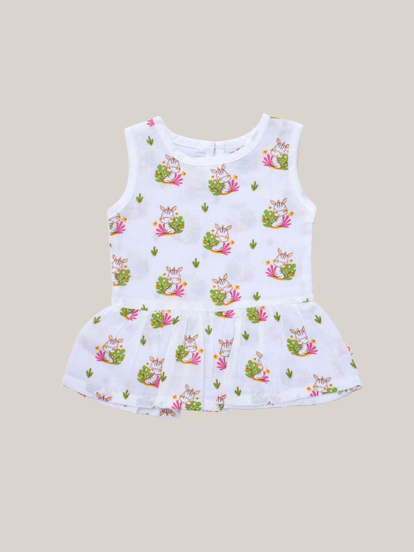 FIRSTIN Muslin Frock Back Button - (W) Aloe Wash Zippy Zebra