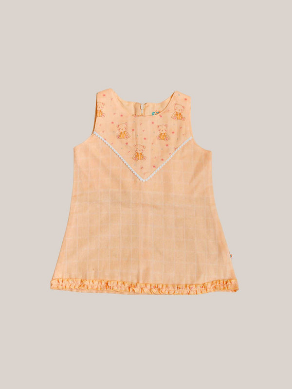 FIRSTIN Muslin Boho Frock Sleeveless - Apricot Sherbet Teddy