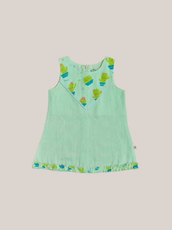 FIRSTIN Muslin Boho Frock Sleeveless - Fluo Green Cactus
